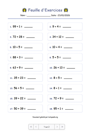 Générateur d'exercices de maths à imprimer