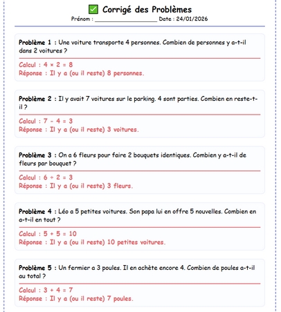 Générateur de mini-problèmes de maths CP CE1 CE2 CM1 CM2