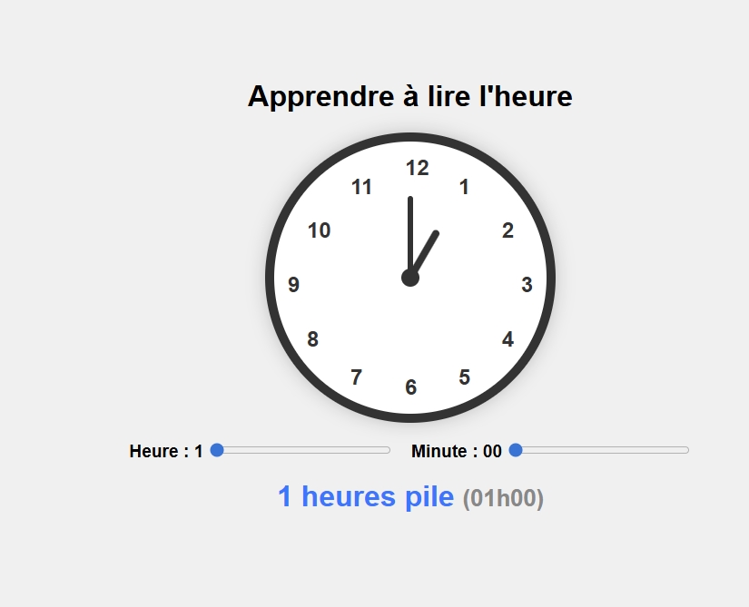 Illustration des exercices interactifs pour apprendre à lire l'heure