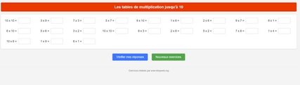 Exercices interactifs de tables de multiplication